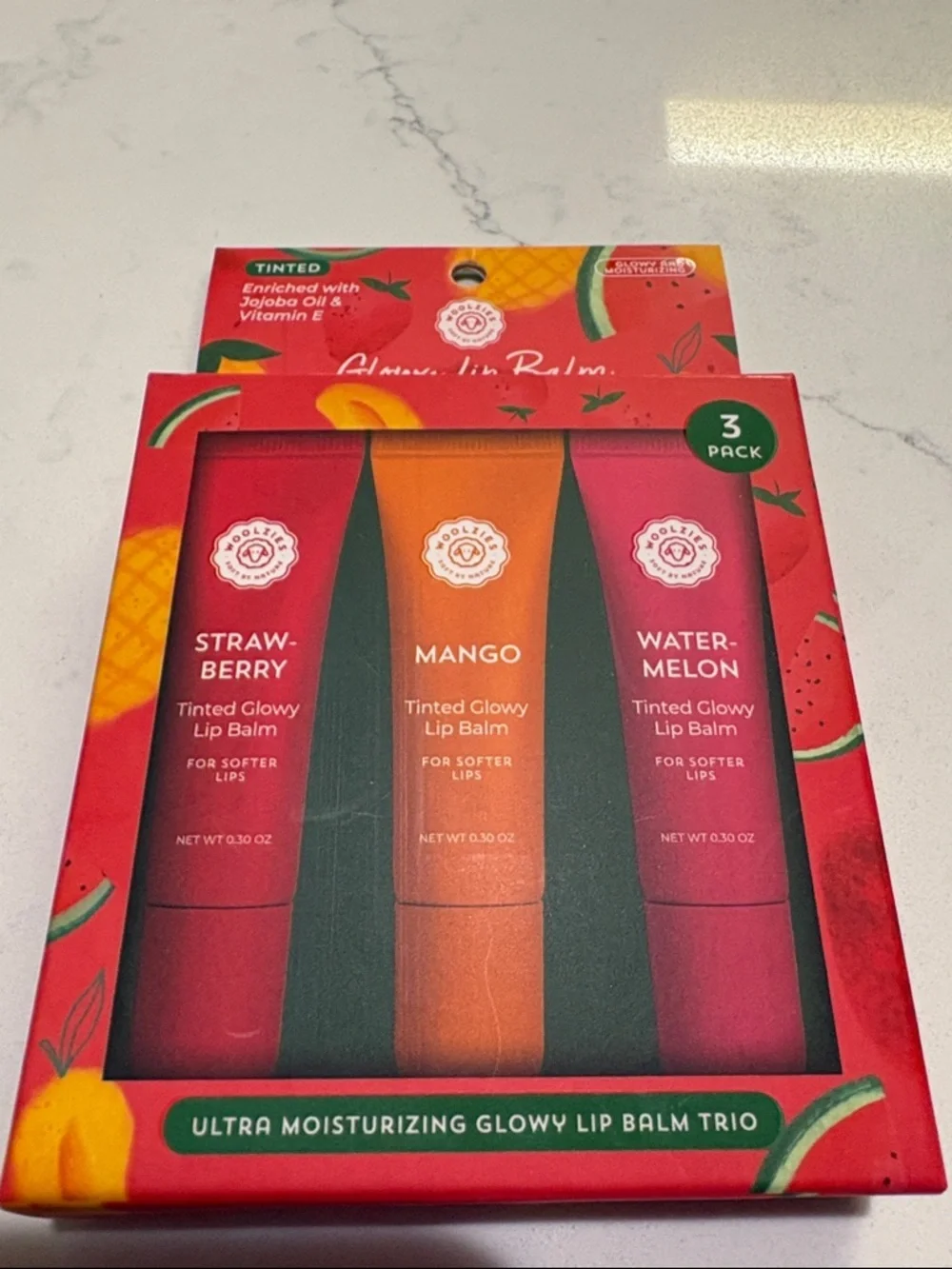Glossy Lip Balm Trio — Strawberry, Mango & Watermelon Tinted Lip Balms